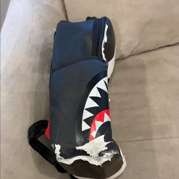 Sprayground Black and White Shark Backpack with Red Accents - Picture 2 of 7